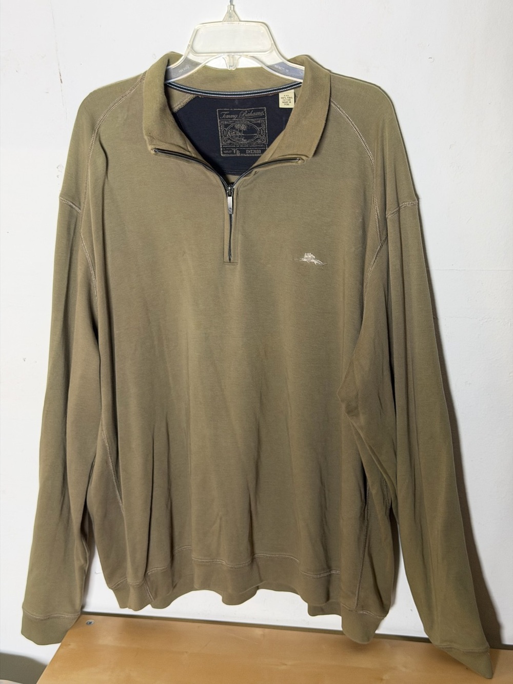 Tommy Bahama Mens XXL 100% Pima Cotton Quarter Zip Pullover Olive Green Peru